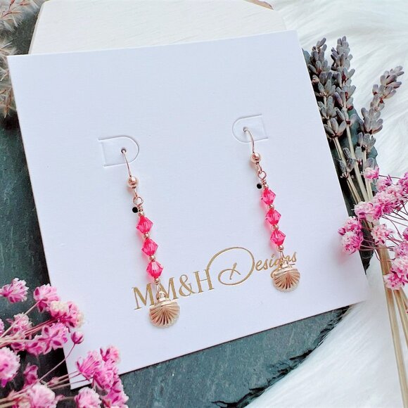 Cute Seashell Charm Earrings with Mini Crystals | Handmade in BC - Picture 3 of 6